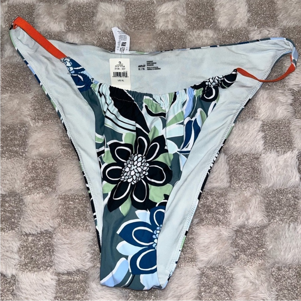 Aerie Women's Floral Swim bikini Bottom - Blue and Green size XL